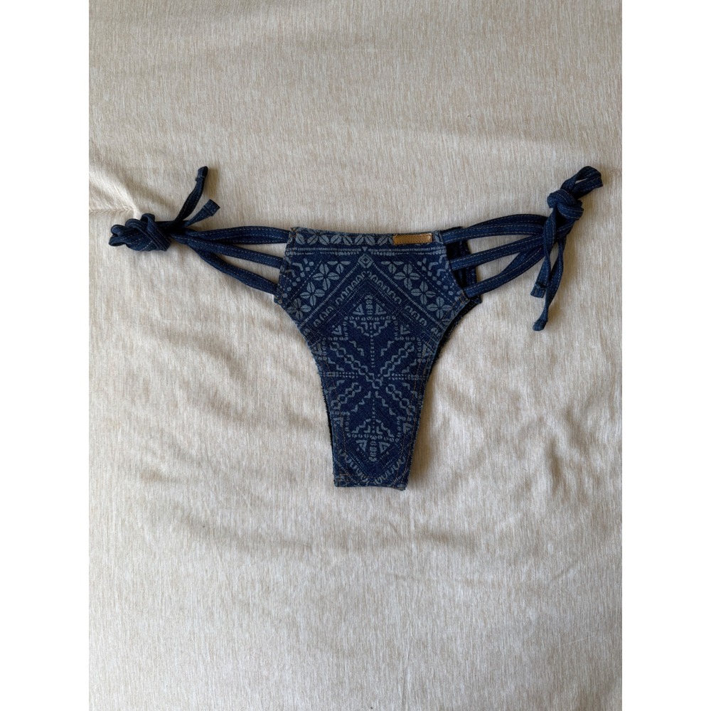 agua bendita b. cobalt v.b. bikini bottom blue denim tie side, women size large